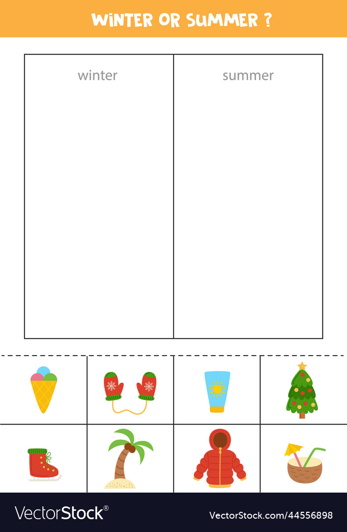 Sorting cards into winter or summer logical game