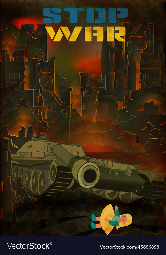 Stop war postcard tank and ukrainian doll Vector Image