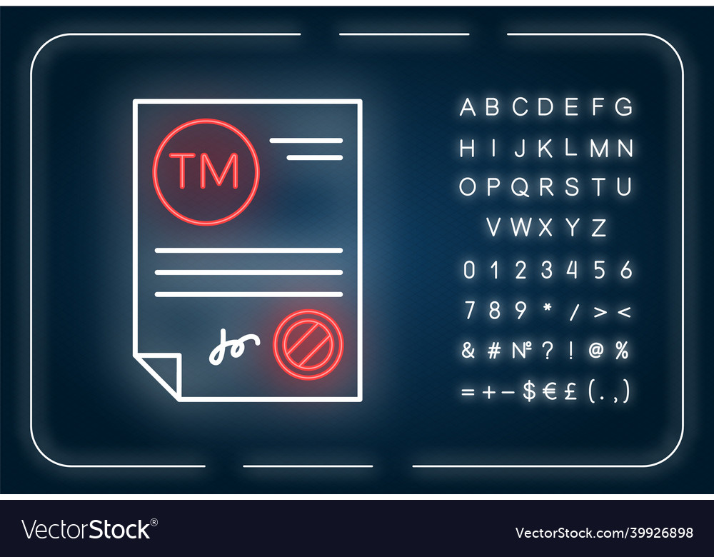 Trademark certificate neon light icon