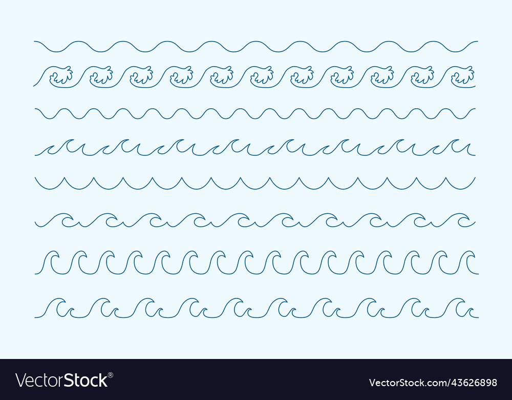 Waves curve line style sea pattern borders vector image Waves curve line style sea pattern borders