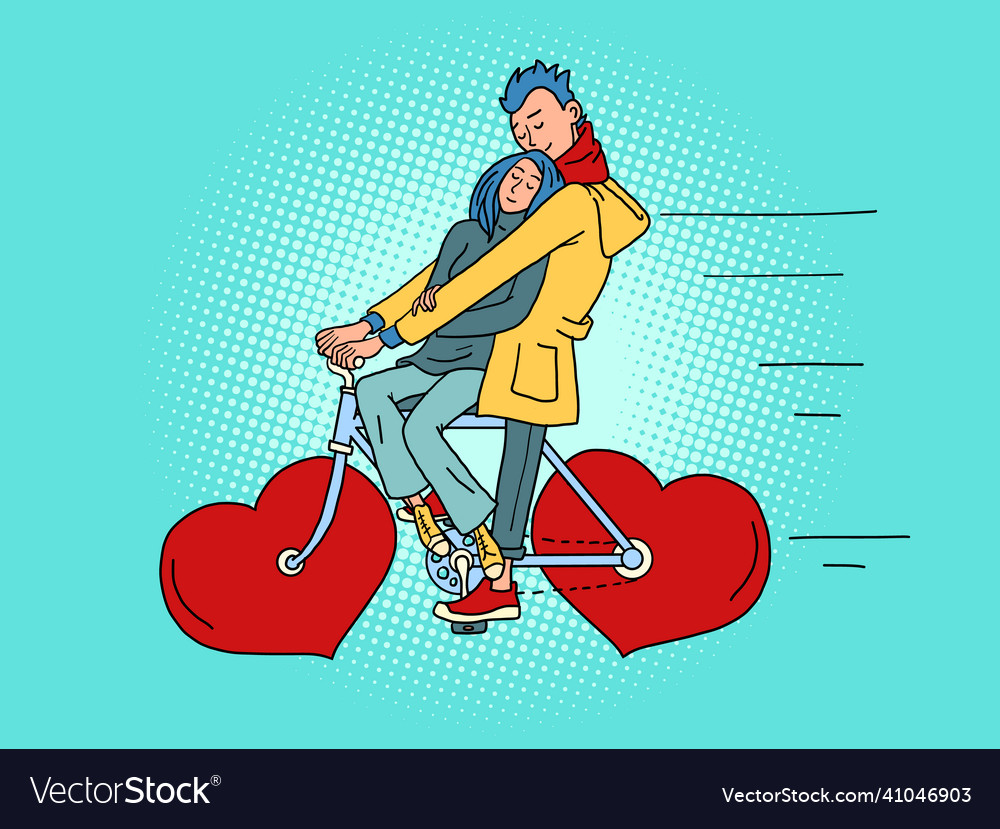 A couple in love rides bicycle red valentine