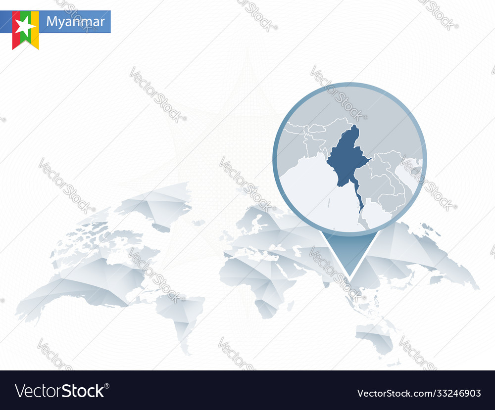 Abstract rounded world map with pinned detailed