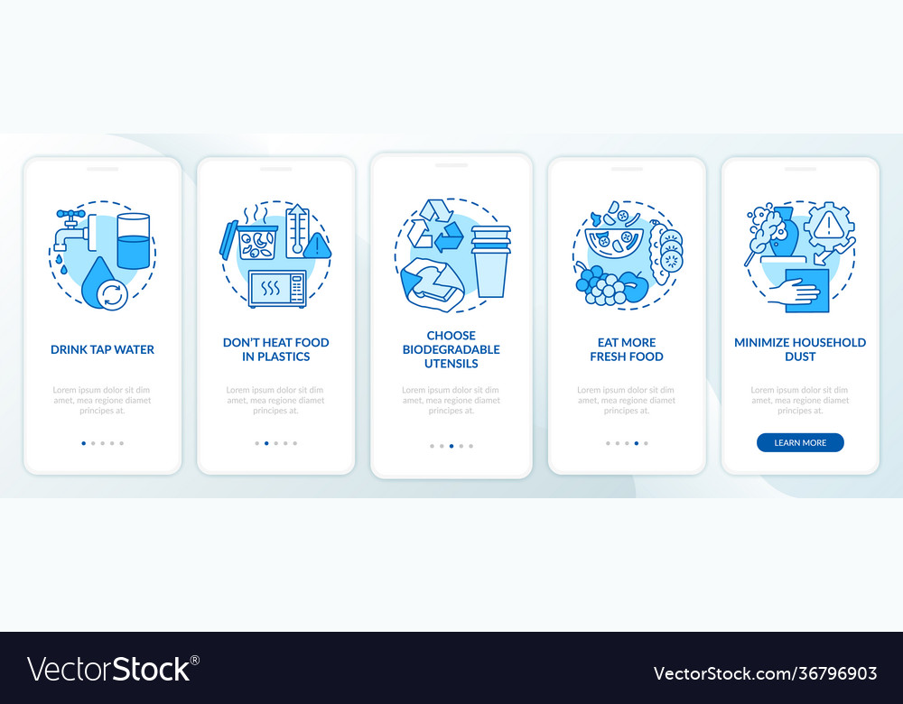 Avoiding microplastics tips onboarding mobile app Vector Image Avoiding microplastics tips onboarding mobile app