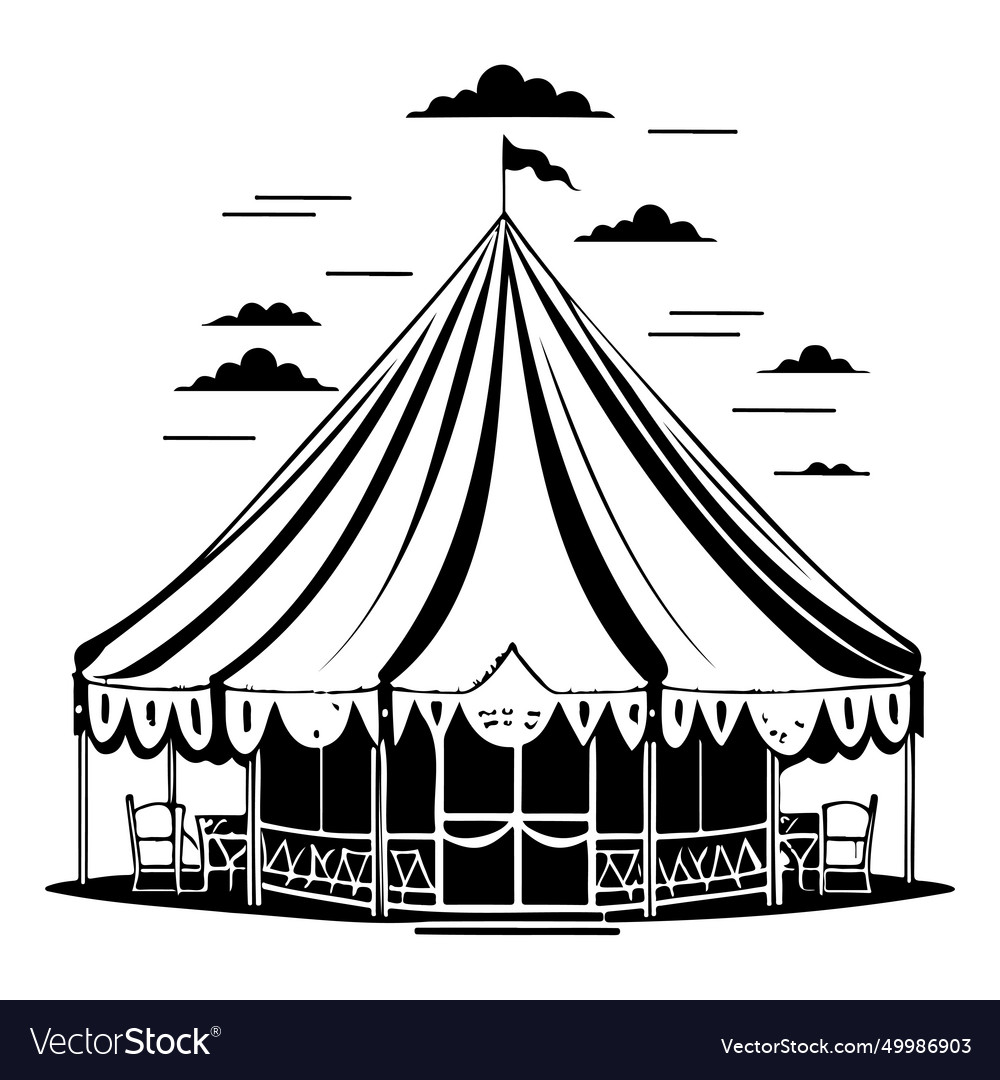 Carnival circus tent engraving sketch hand draw Vector Image