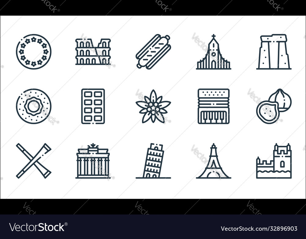 Europe line icons linear set quality vector image Europe line icons linear set quality