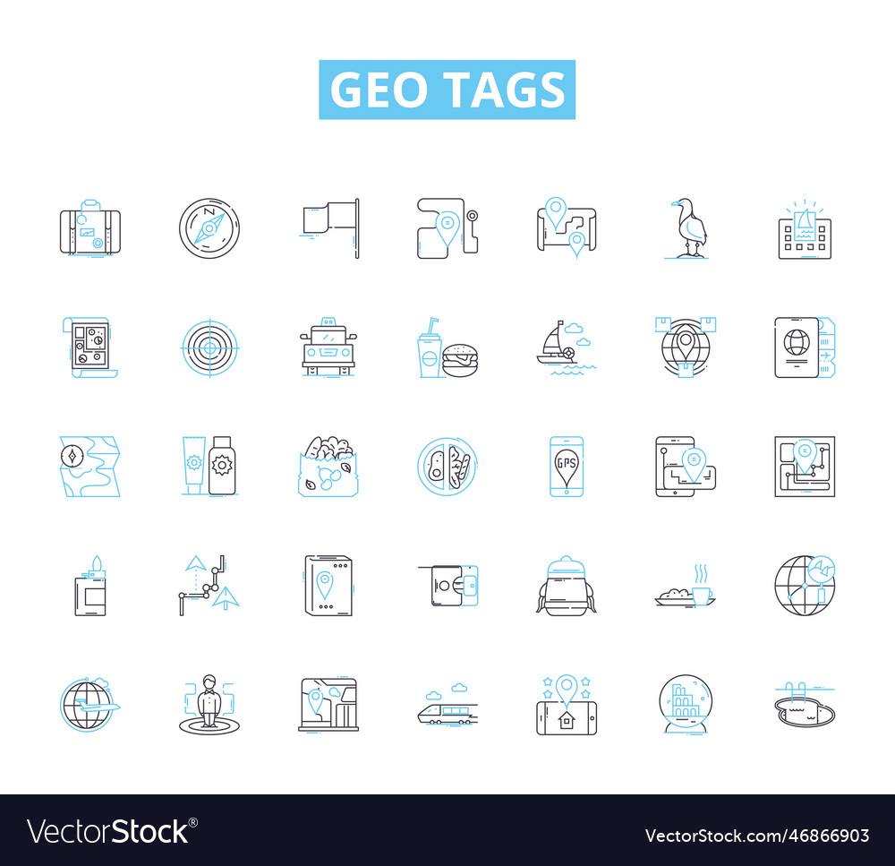 Geo tags linear icons set latitude longitude