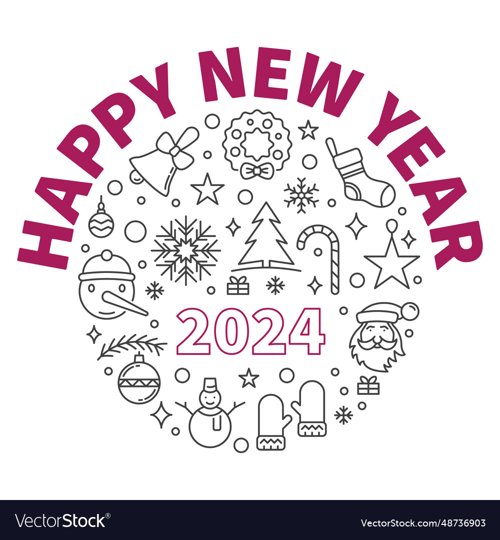 Happy new year 2024 outline banner - december Vector Image