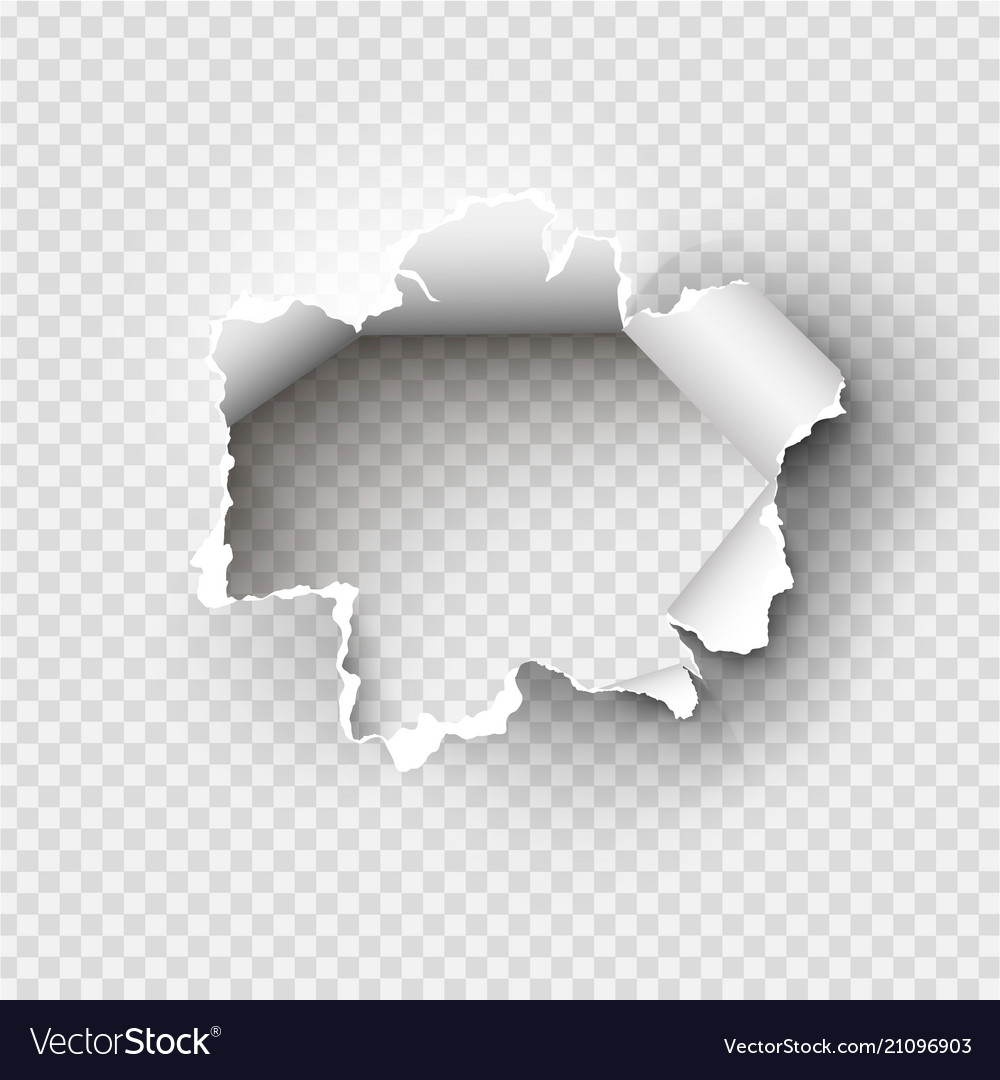 Hole torn in ripped paper on transparent Vector Image