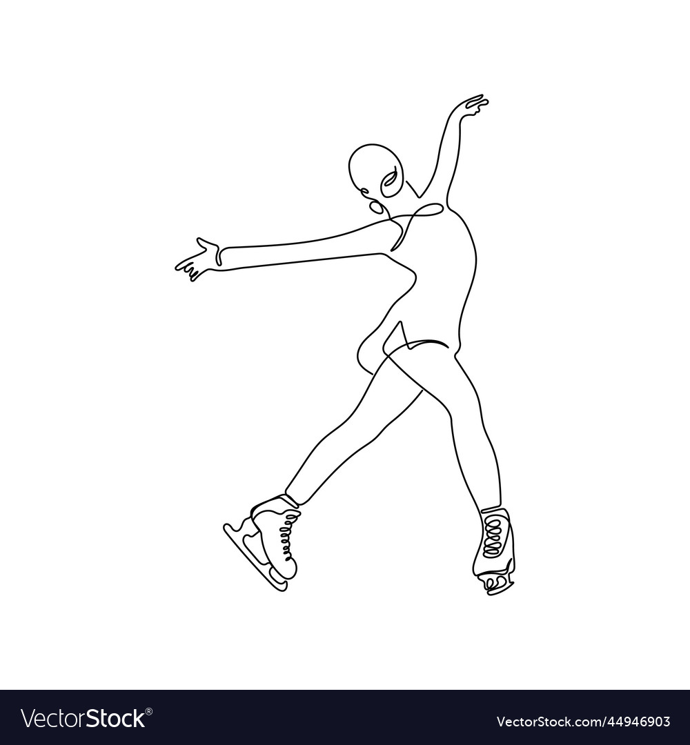 Ice skating figure skater in one line art style