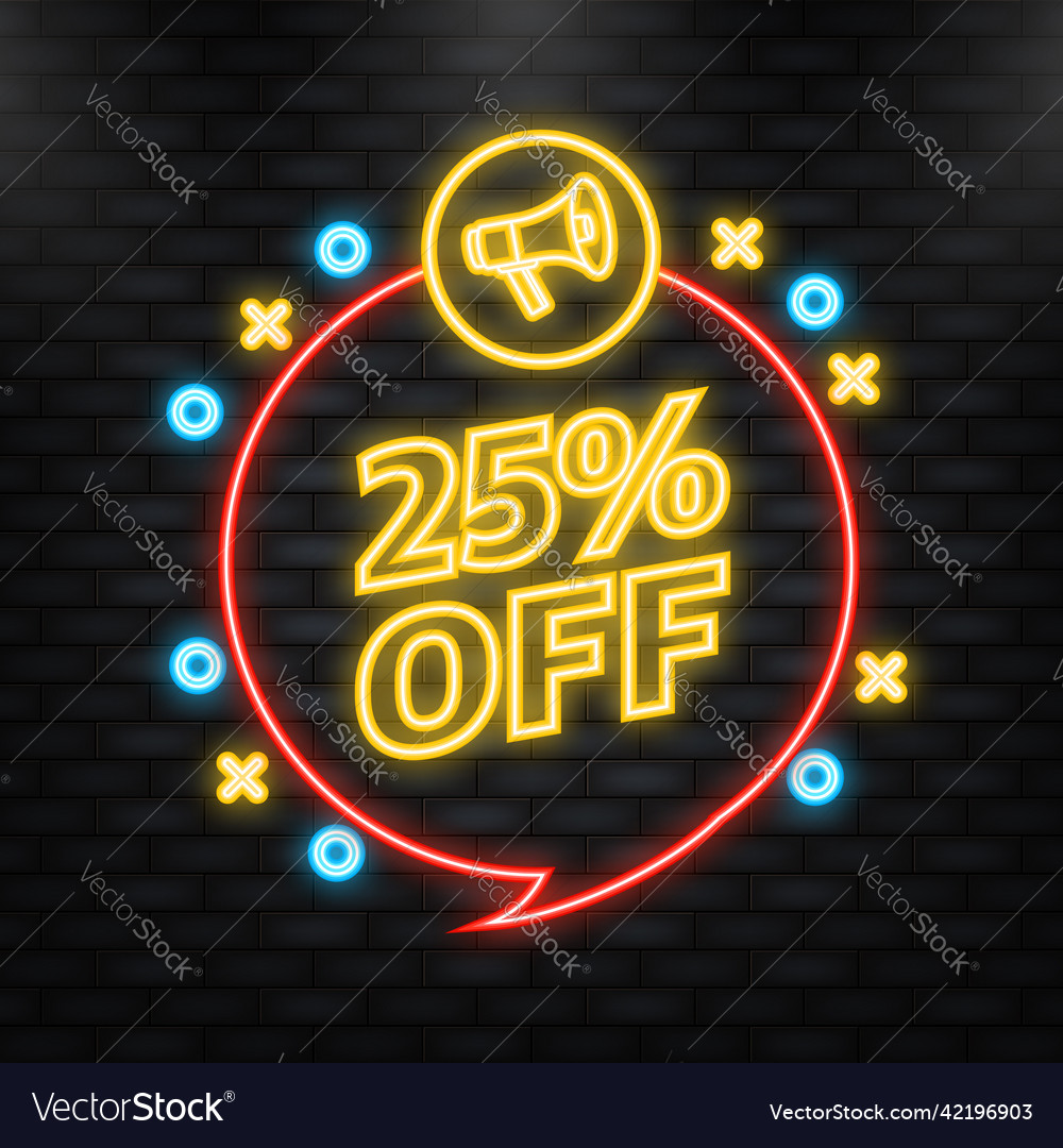 Neon icon trendy flat advertising with 25 percent