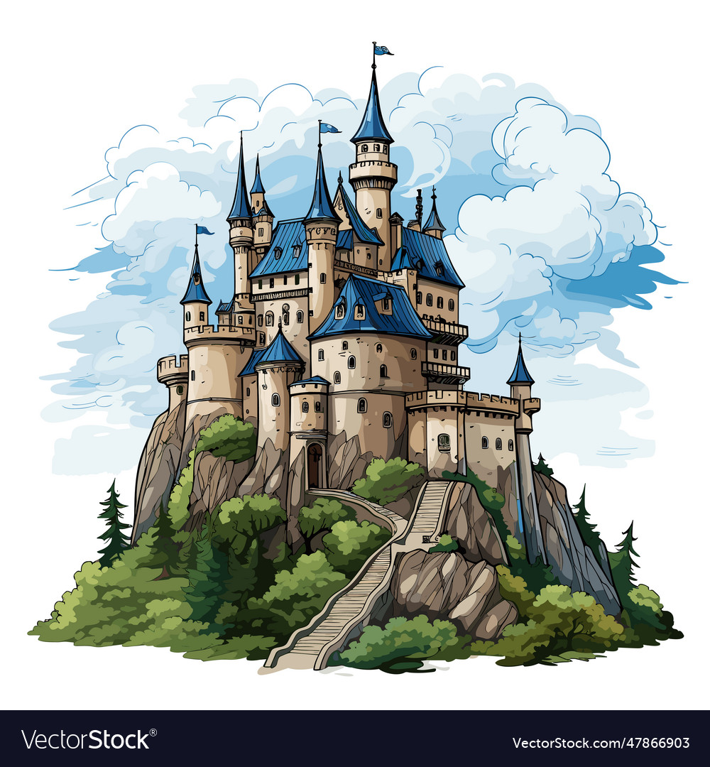 Neuschwanstein castle hand-drawn comic