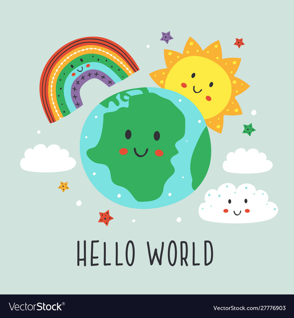 Poster with cute earthcloud rainbow and sun Vector Image