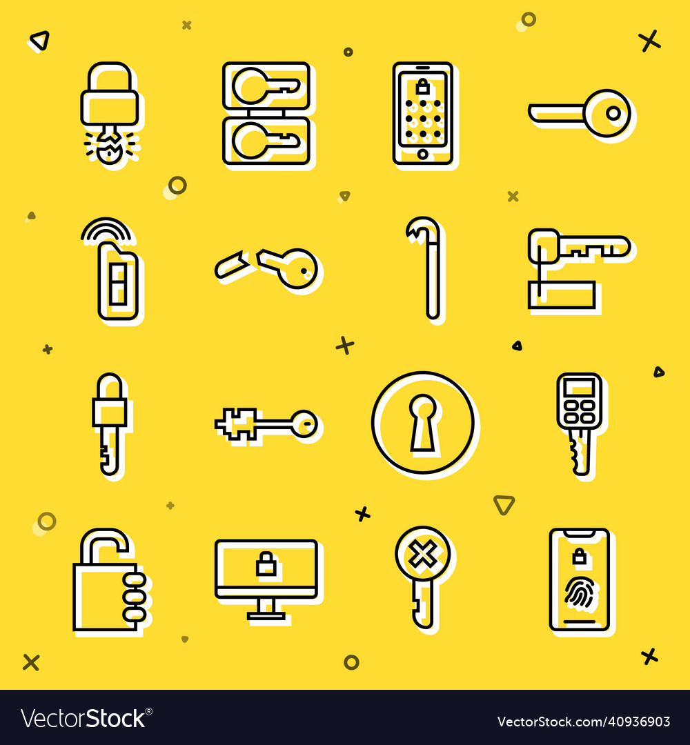 Set line mobile with fingerprint scan car key vector image Set line mobile with fingerprint scan car key