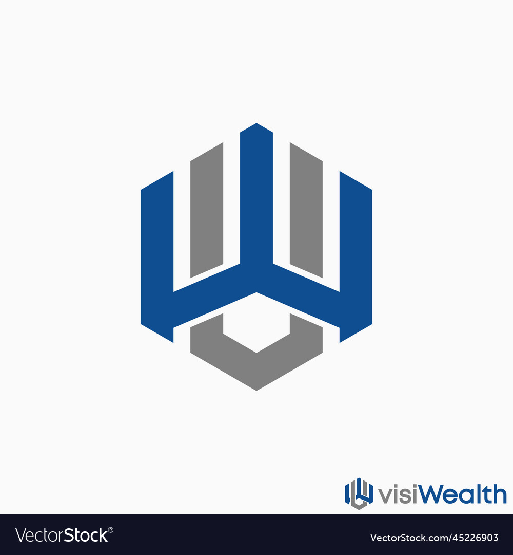 Simple and unique letter wv or wu font on hexagon vector image Simple and unique letter wv or wu font on hexagon