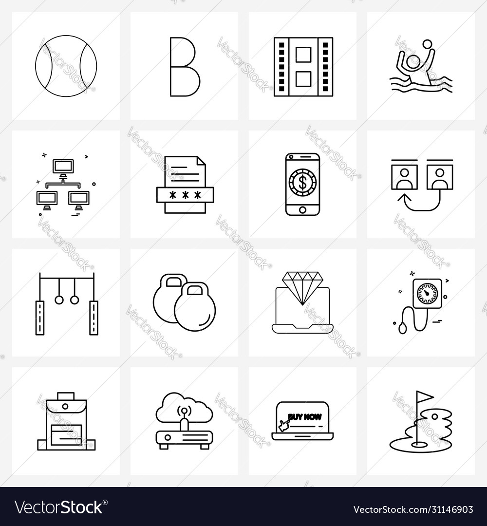 Ui set 16 basic line icons file computer
