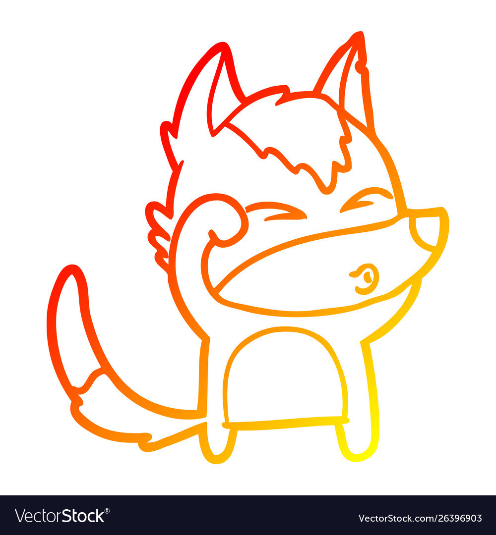 Warm gradient line drawing cartoon wolf pouting Vector Image