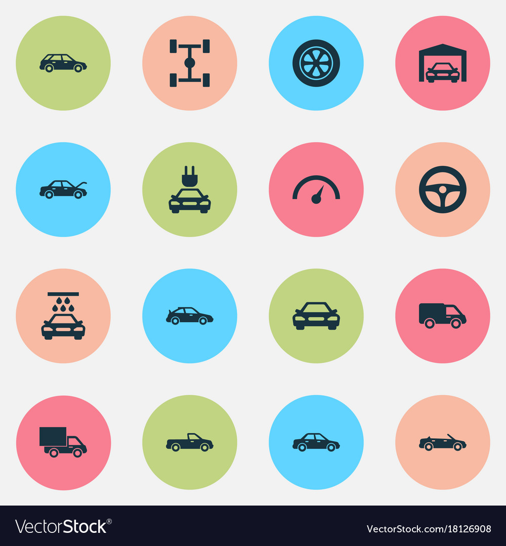 Auto icons set collection of plug fixing drive Vector Image