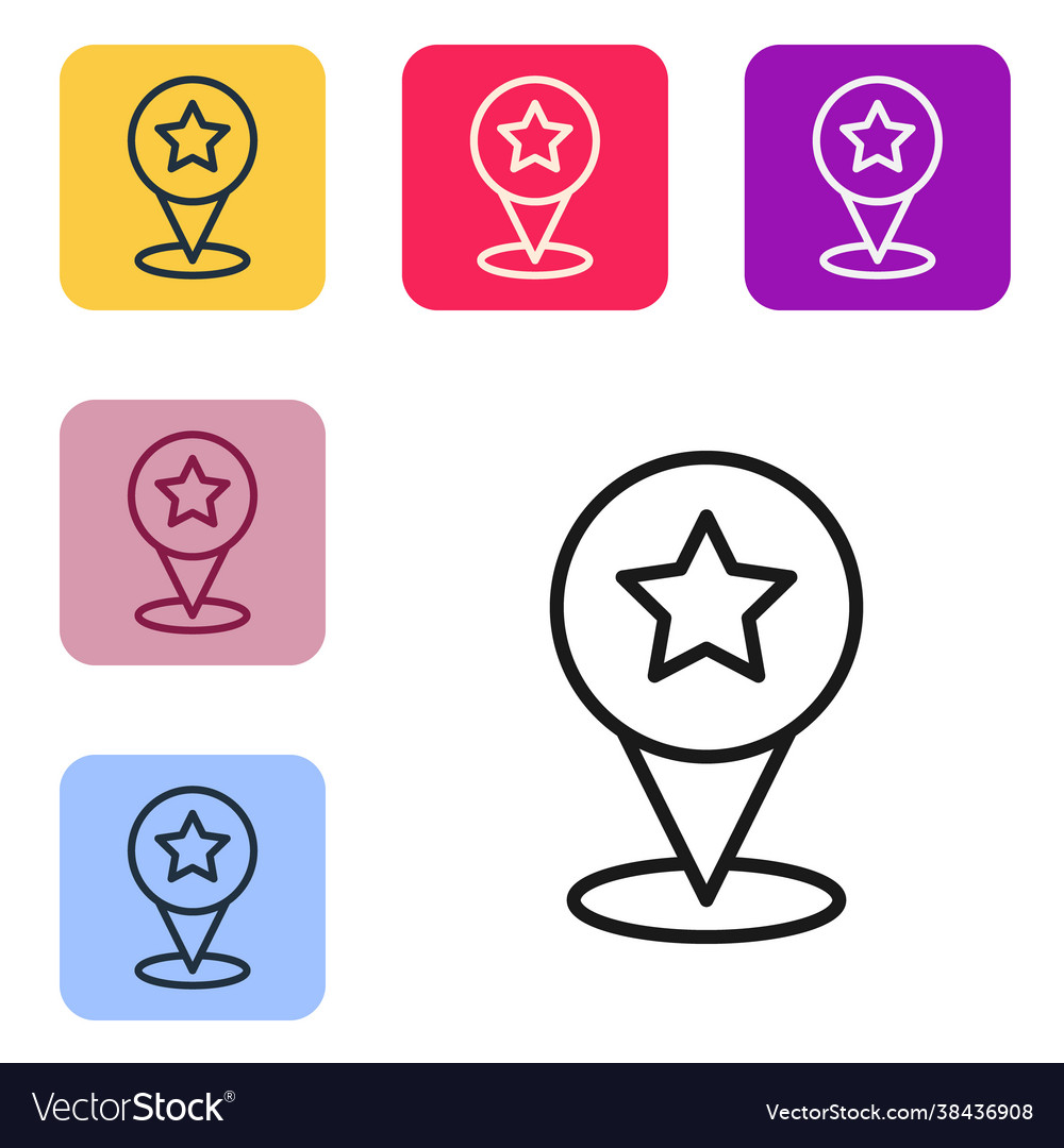 Schwarze Linie Kartenzeiger mit Sternsymbol isoliert Vector Image Schwarze Linie Kartenzeiger mit Sternsymbol isoliert