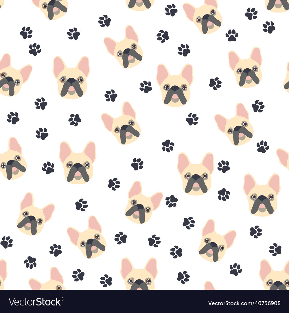 Bulldog muzzle seamless pattern with cute cartoon Vector Image