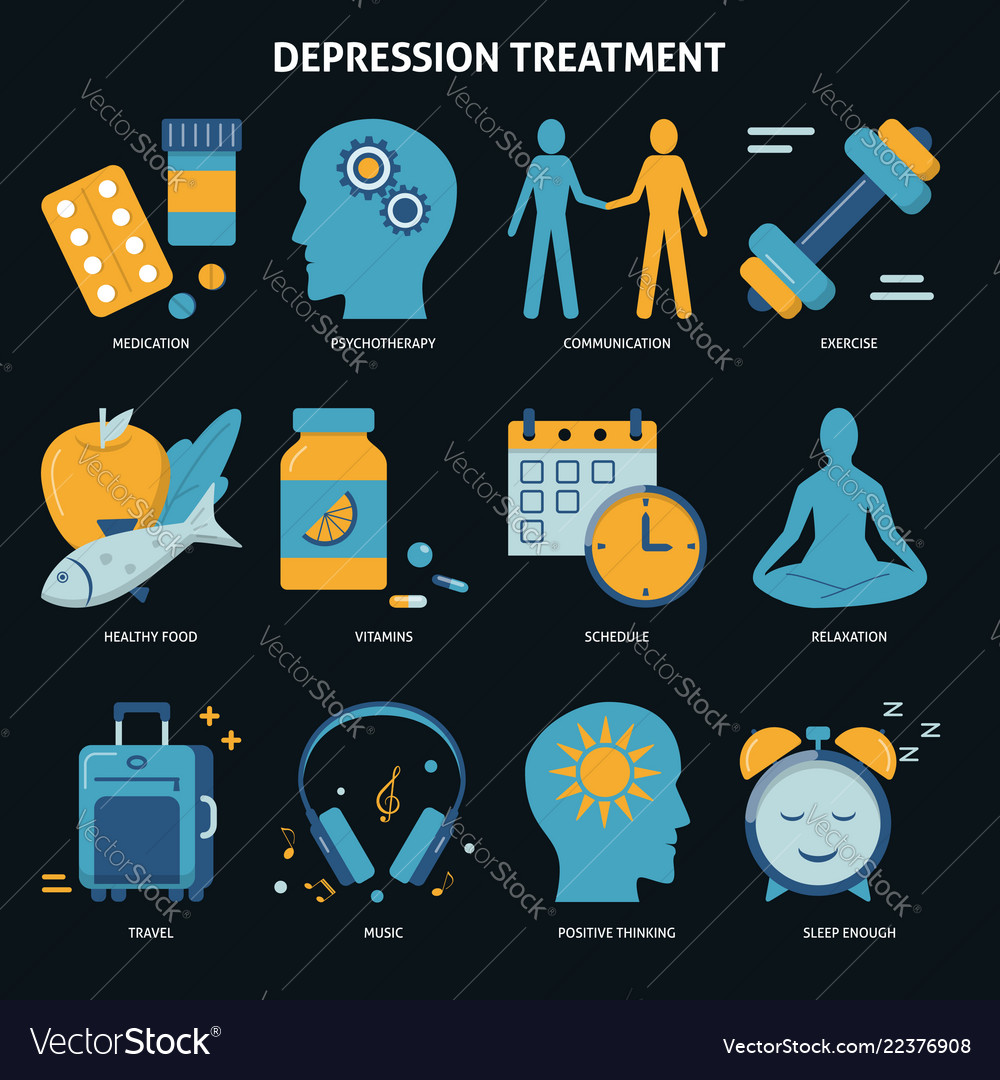 Depressions-Behandlungskonzept Icons in flach