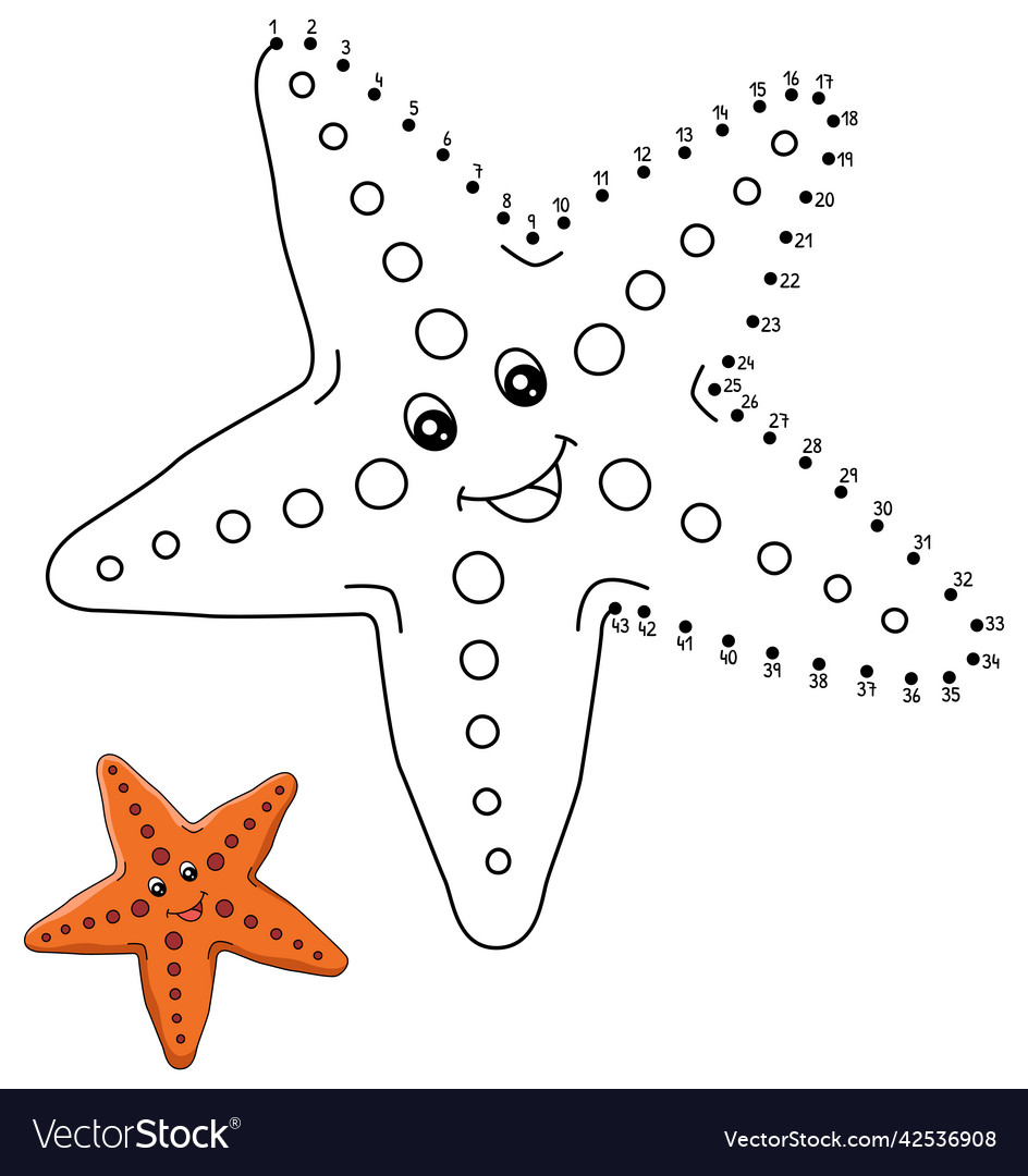 Dot to sea star coloring page for kids Royalty Free Vector