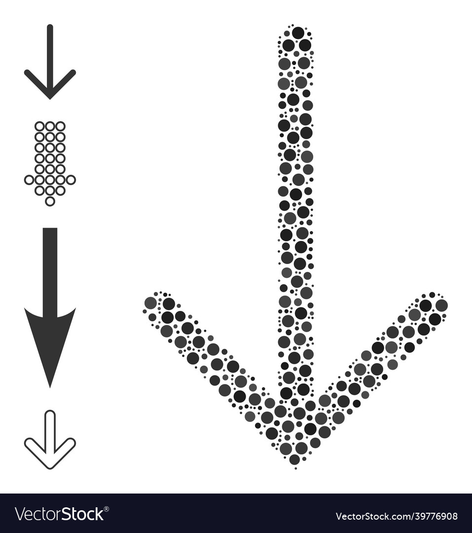 Dotted arrow down mosaic of rounded dots