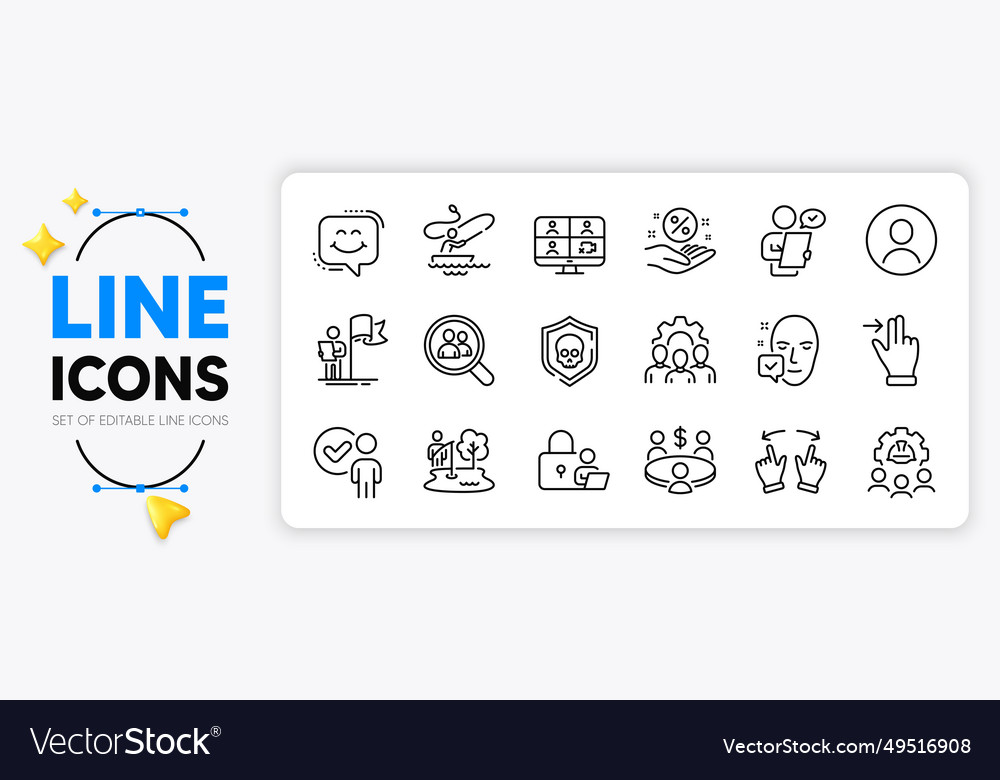 Headshot team work and move gesture line icons Vector Image Headshot team work and move gesture line icons
