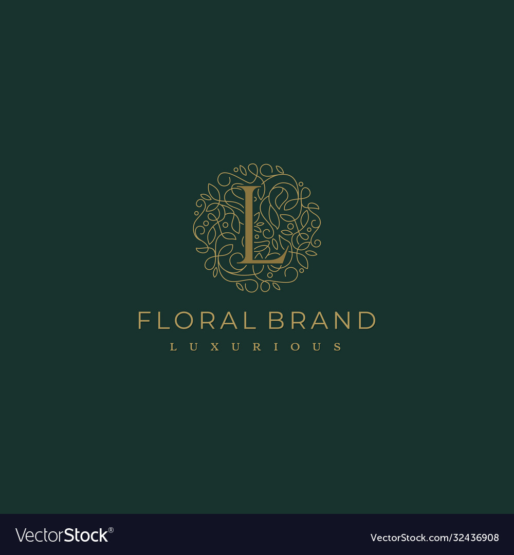 Letter l circle floral botanical leaf logo design