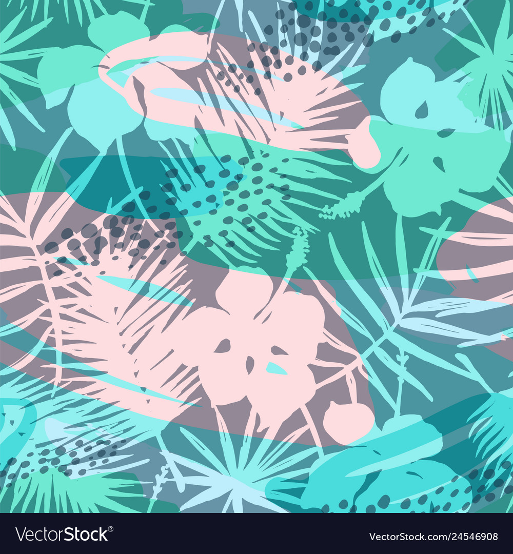 Seamless exotic pattern with tropical plants