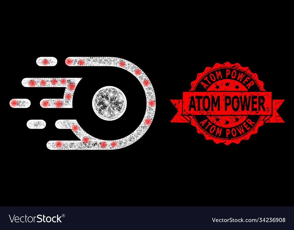 Textured atom power stamp seal and bright web net vector image Textured atom power stamp seal and bright web net