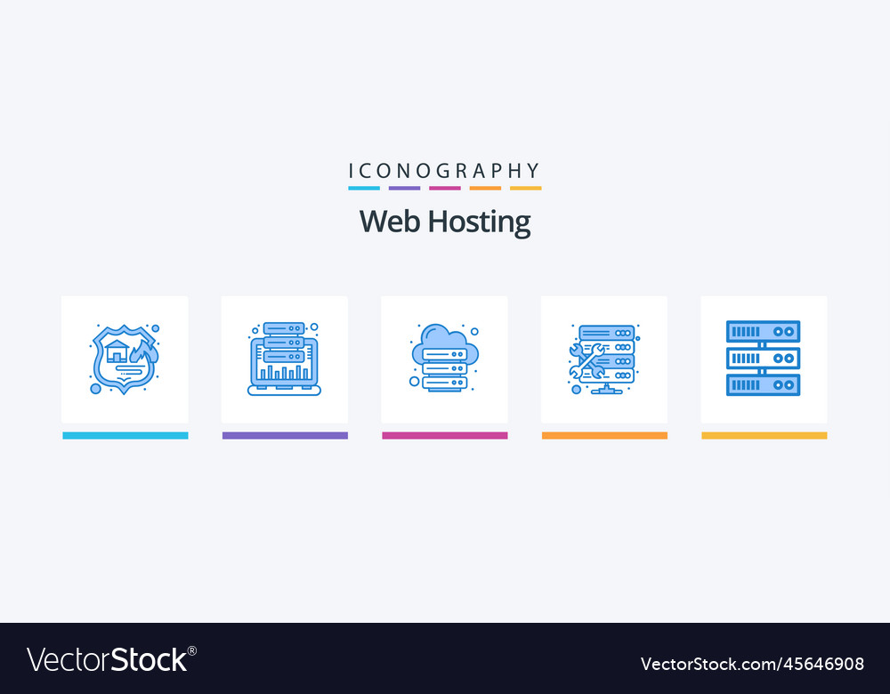 Web hosting blue 5 icon pack including setting