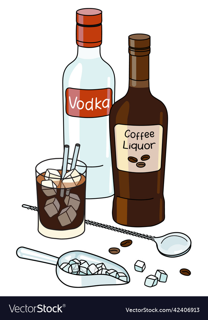 Doodle Cartoon schwarz russischer Cocktail vector image Doodle Cartoon schwarz russischer Cocktail