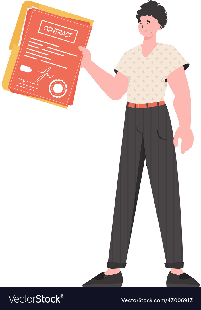 Man is holding a contract the character vector image Man is holding a contract the character