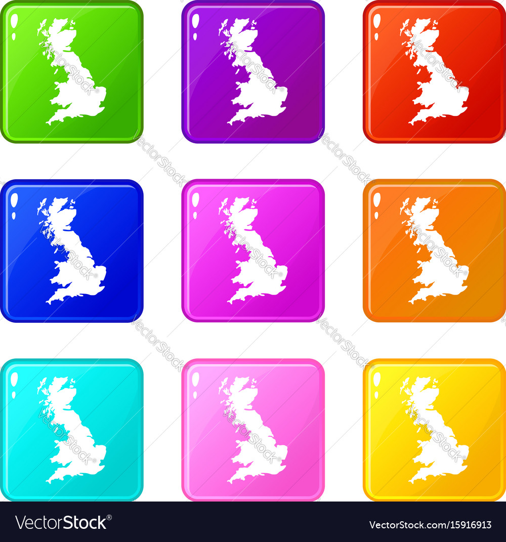 Map of great britain icons 9 set