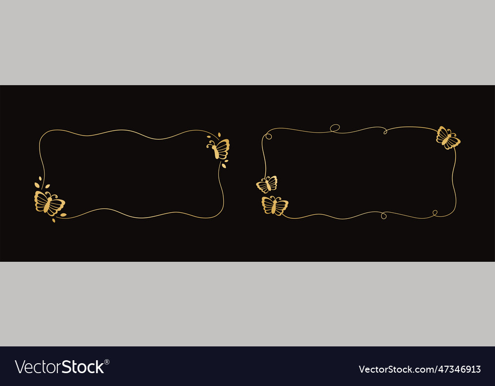 Rectangular gold frame with butterflies abstract Vector Image Rectangular gold frame with butterflies abstract
