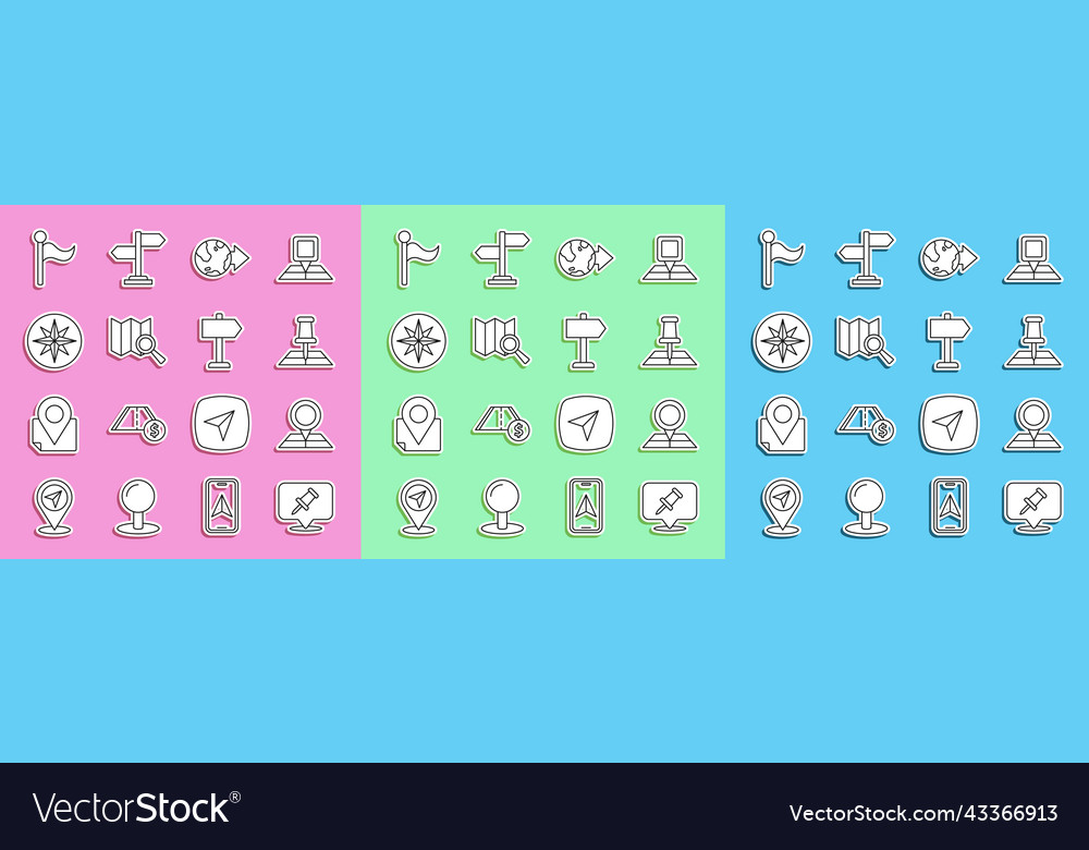 Set line push pin folded map with location marker vector image Set line push pin folded map with location marker