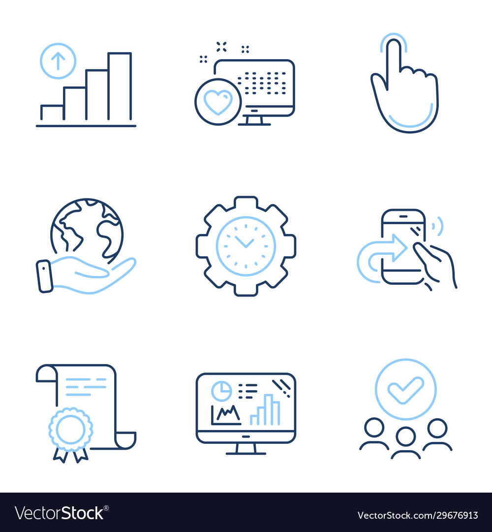 Share call heart and graph chart icons set