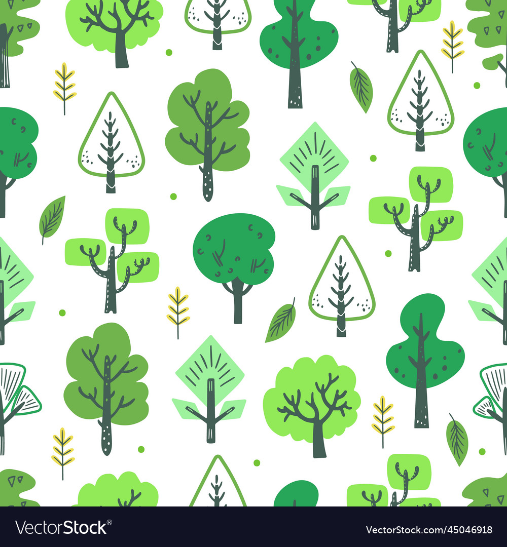 Abstract cartoon doodle tree seamless pattern Vector Image