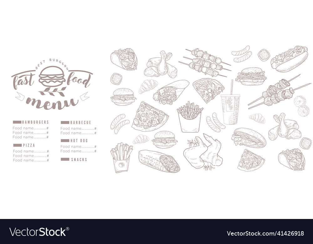 Fast Food Menu Engraved Sketch Royalty Free Vector Image