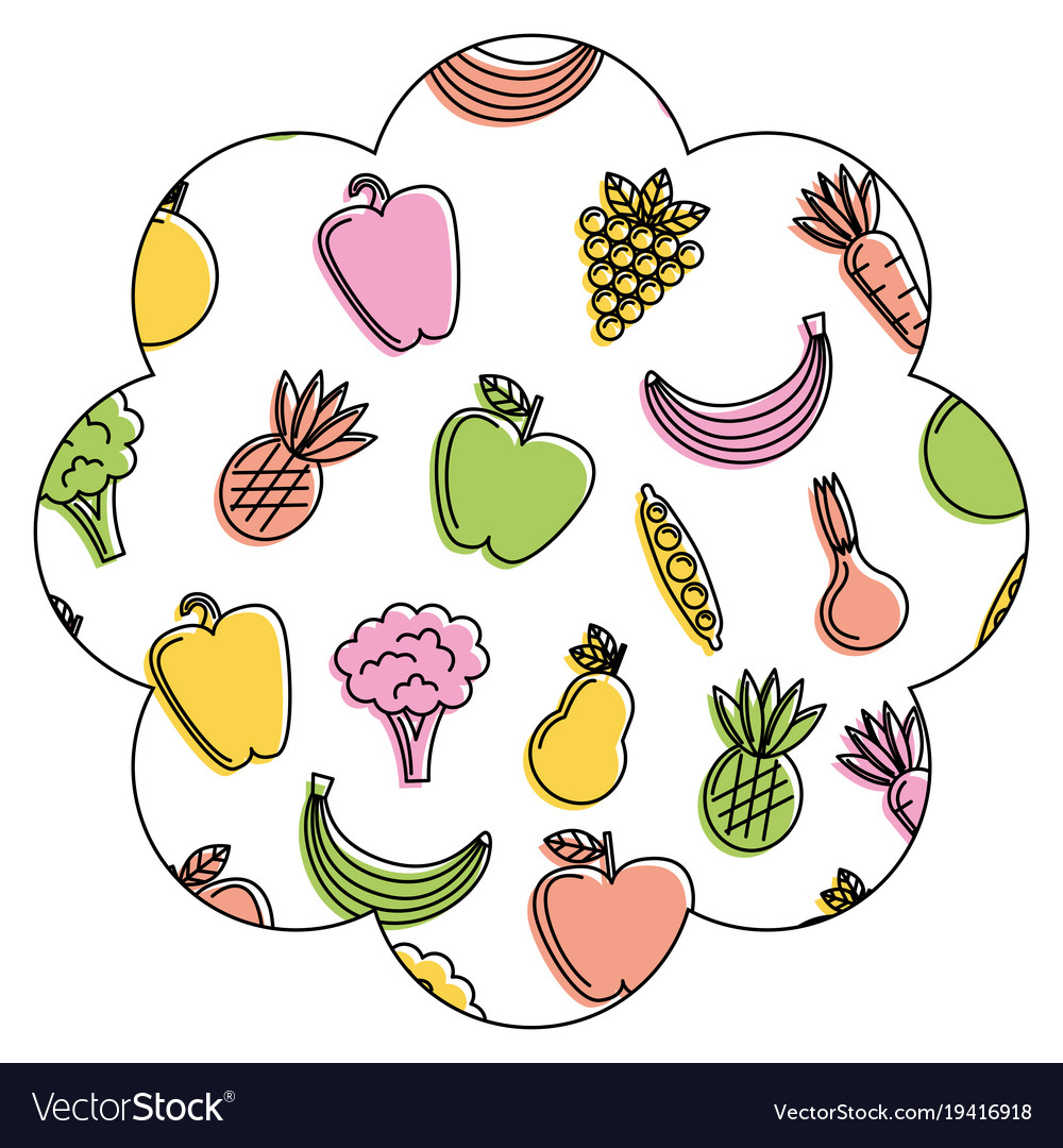 Frame with fruits and vegetables pattern