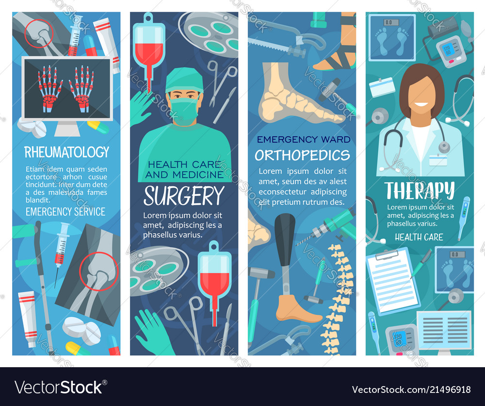 Hospital And Clinic Banners With Medical Tools Vector Image