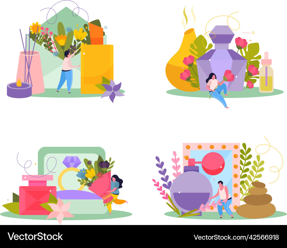 Perfume flat compositions set Royalty Free Vector Image