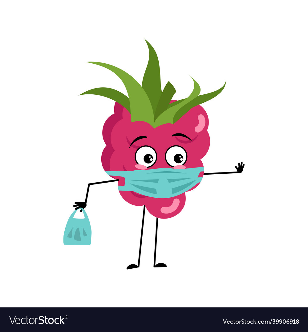 Raspberry character with mask vector image Raspberry character with mask