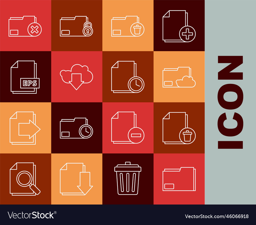 Set line document folder delete file vector image Set line document folder delete file