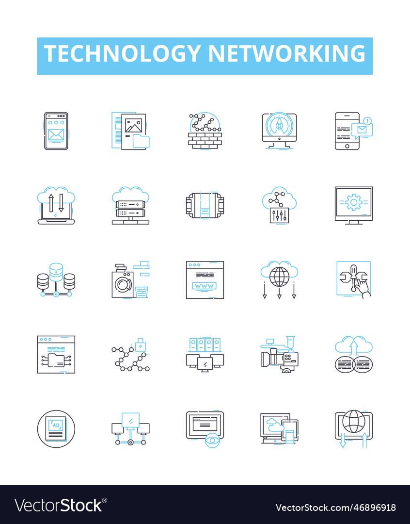 Technology networking line icons set