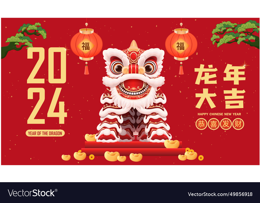 Vintage chinese new year poster design with lion d