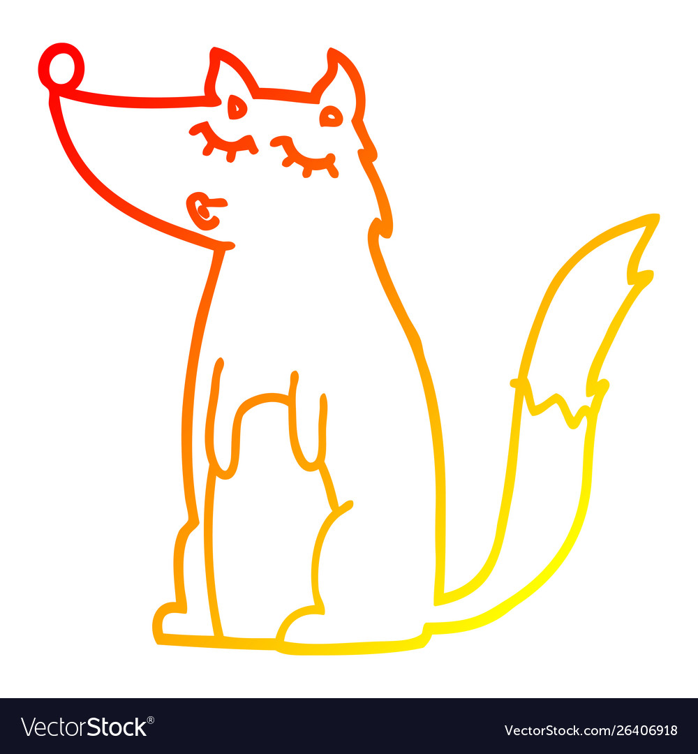 Warm gradient line drawing cartoon wolf