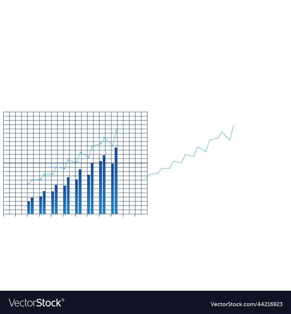 Blue bar chart and line going up in a squared