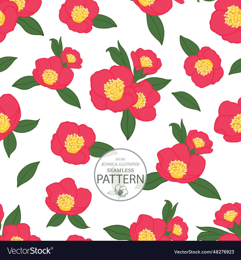 Camellia red flower seamless pattern Royalty Free Vector