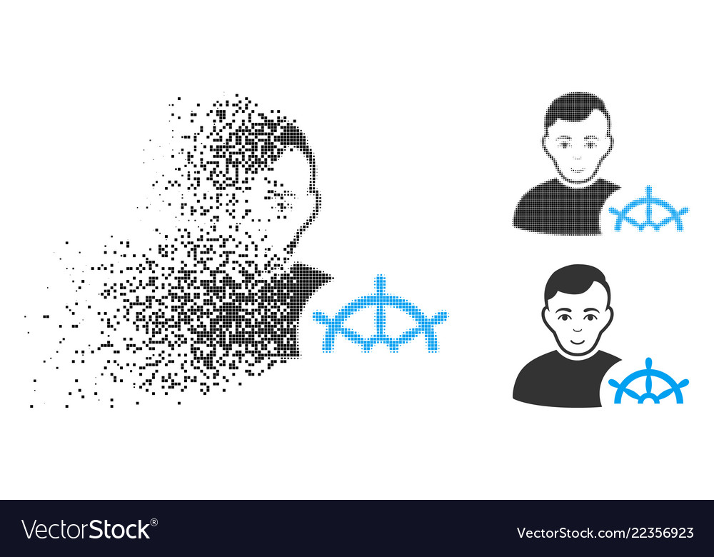 Decomposed pixel halftone captain icon with face Vector Image Decomposed pixel halftone captain icon with face